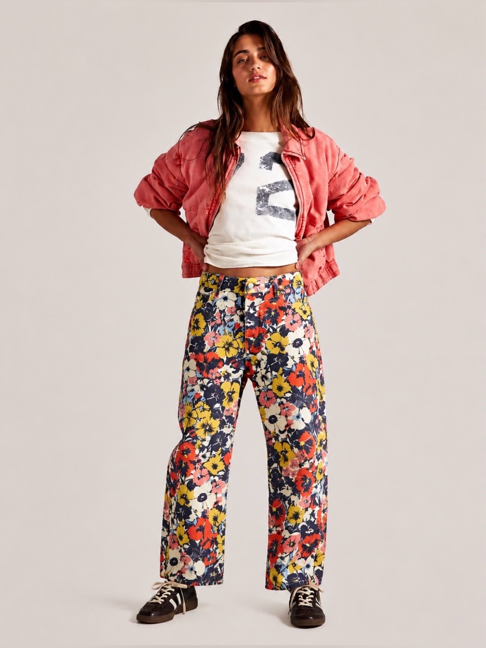Free People Deep Trans Boyfriend Floral Jeans Size 24 Long